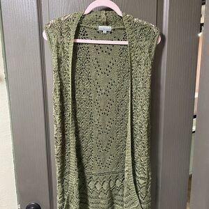 Green Crochet Open Vest